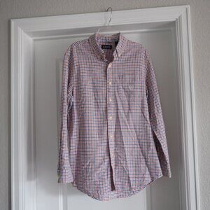 Chaps Men's Orange and Blue Checkered Button Down Long Sleeve Shirt Size Small